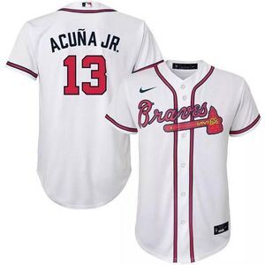 NWT Nike Youth Atlanta Braves Ronald Acuña Jr. #13 White Home Cool Base Jersey L